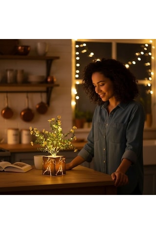 Siyah Saksılı Led Yapay Çiçek renkli