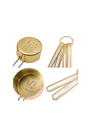 Pazly Gül Altın Paslanmaz Çelik 8 Adet Ölçme Kaşığı Ve Bardak Seti - Mutfak Aksesuarları Gül Altın