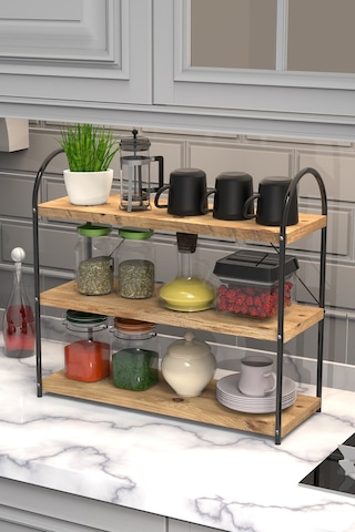 Bello Mutfak Rafı Tezgah Üstü 3'lü Oval 50 Cm Siyah-atlantik Çam Siyah-atlantik Çam