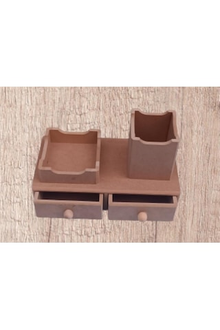 Hobi Dekoratif Kalemlik Set İkili Model Ham Mdf Ahşap Çekmece El Yapımı