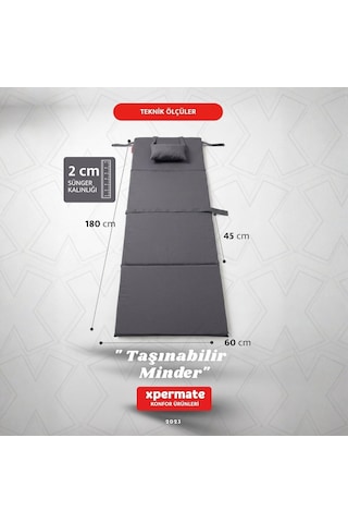 Tr Katlanır Kamp Matı Şezlong Minderi Taşınabilir Kamp Yatağı Su Itici Kumaş 180x60x2 Gri Diğer