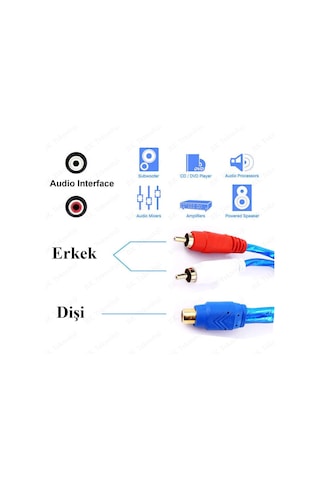 Yüksek Kalite Silikon RCA Dişi - 2 RCA Erkek  Anfi Y Ayırıcı Kabl