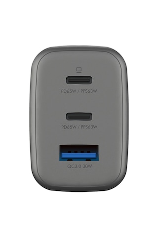 Ampcharge Gan65 2 Adet 65w Type-c Ve 30w Usb 3.0 Çıkışlı Hızlı Şarj Aleti - Koyu Gri