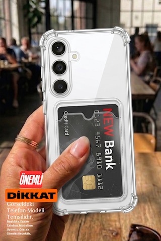 Samsung Uyumlu S25 Ultra Şeffaf Kartlıklı Telefon Kılıfı Darbe Emici Köşe Korumalı
