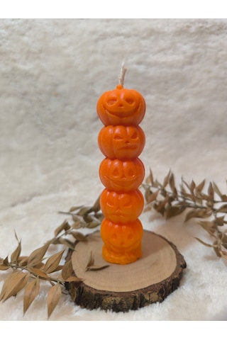 Bal Kabağı Desenli Yılbaşı Konseptli Dekoratif Mum, Tek Renk Turuncu