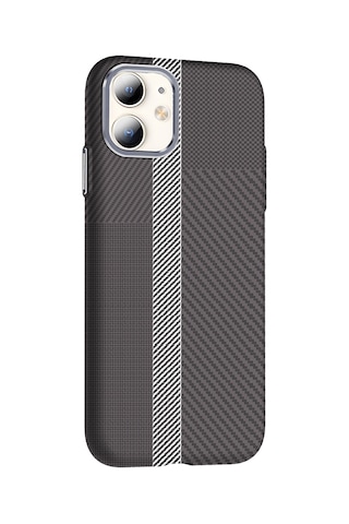 Apple Uyumlu iPhone 11 Kılıf M-safe Şarj Özellikli Karbon Fiber Görünümlü Gros Kılıf Gri - Siyah