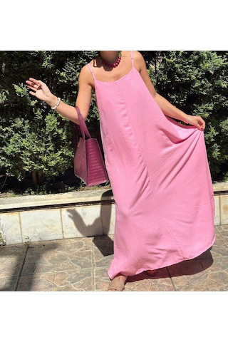 Lasorella Butik İnce Askılı Ayrobin Kumaş Uzun Elbise
