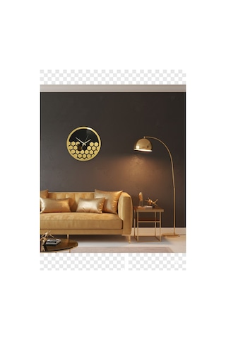 Petek Model Duvar Saati Dekorasyon 45 Cm Siyah Gold Renk