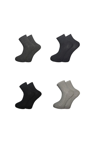 Erkek Çok Renkli Diyabetik Çorabı Yarım Konç Tenis Pamuklu Sıkmayan Çorap 4'lü Paket Çok Renkli