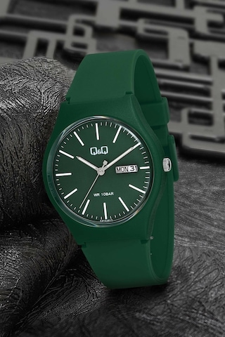 Q&Q QCG21213 Yeşil Su Geçirmez Çift Takvimli Unisex Kol Saati