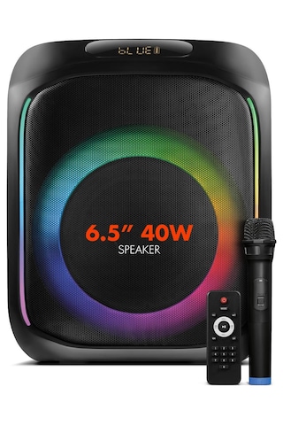 Powerway MIO Taşınabilir Mikrofonlu 40 W Parti Karaoke Kumandalı Bluetooth Hoparlör Led Işıklı