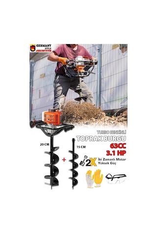 Germanystyle GRMPRO630 3.1 Hp 63 CC Turbo Benzinli Toprak Burgu Makinesi Çift Uçlu 20 CM +15 CM