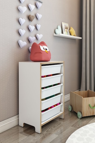 5 Sepetli Çok Amaçlı Oyuncak Dolabı Mdf Beyaz Beyaz