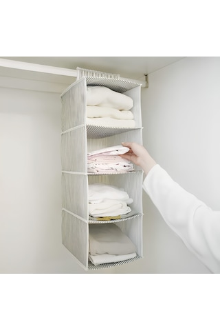 3 Adet Dolap İçi 4 Raflı Çok Katlı Dolap İçi Düzenleyici Organizer 24 29 64 Cm Gri-beyaz