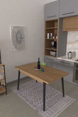 Vilinze Avanos Ahşap Sabit Mdf Naturel Siyahmutfak Masası - 80x140 Cm Naturel Siyah