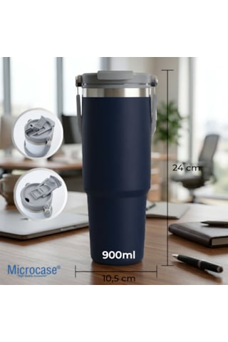 Microcase 900ml Pipetli El Tutacaklı Paslanmaz Çelik Termos Mug - Al5722 Lacivert