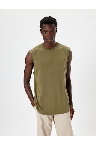 Koton Basic Atlet Kolsuz Bisiklet Yaka Pamuklu Haki 4sam30044mk Haki