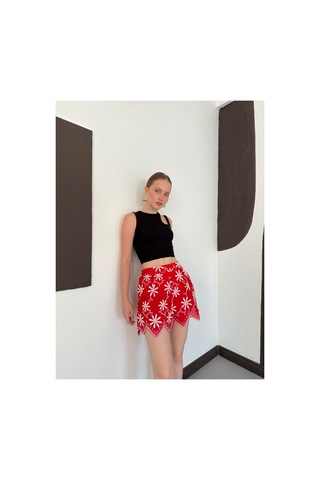 Verymoda D 2915 Nakışlı Şort D2915 Kırmızı