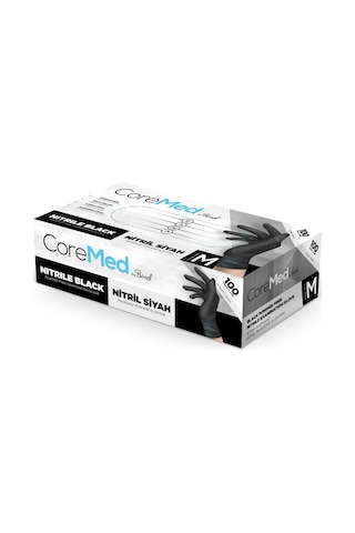 Coremed Nitril Pudrasız Eldiven Siyah Medium 100'lü