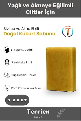 Home Serisi El Yapımı Doğal Bitkisel 3 Adet Siyah Leke Sivilce Akne Etkili Cilt Bakımı Kükürt Sabunu Karışık