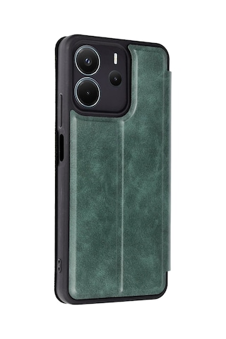 Newface - 527 - Xiaomi Redmi Note 14 4g Kılıf Flip Cover - - Csmo-tex - Koyu Yeşil