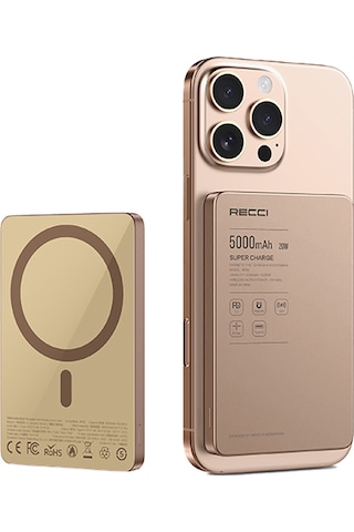 Recci RP33 PD 20W Ultra İnce Led Göstergeli Hızlı Şarj Özellikli Wireless 15W 5000 mAh Powerbank