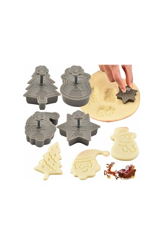 Maiyame Noel Kurabiye Kesici Seti, 3d Plastik Spring Press, Pasta Ve Tatlı Kalıpları 4/8 Adet Gri