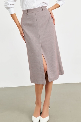 Stella Pulvis Bordo Pötikare Yırtmaçlı Midi Kalem Etek Bordo