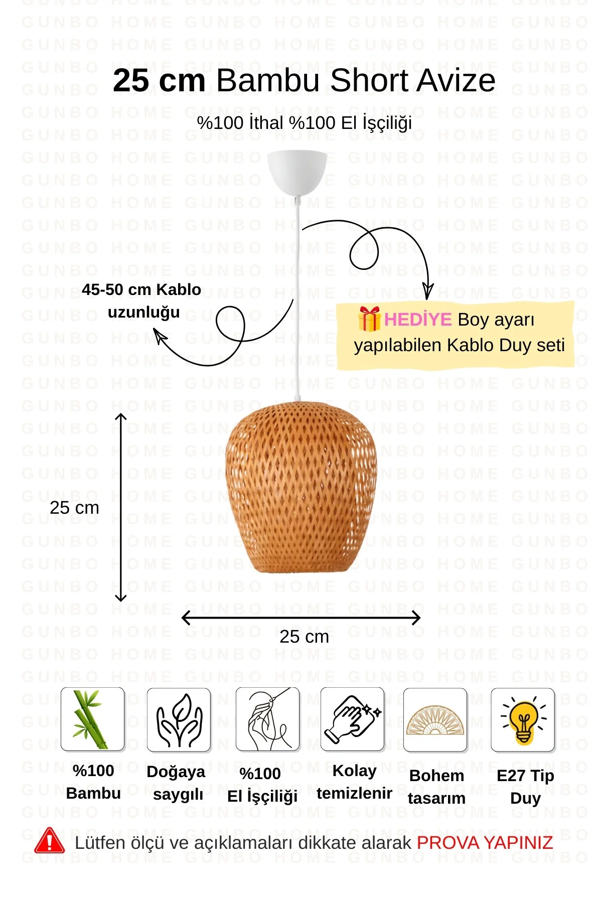 Bohem Bambu Boja Pendant Sarkıt Avize Lamba 25 Cm - Iskandinav, Modern, Bohem, Rattan Aydınlatma Bej