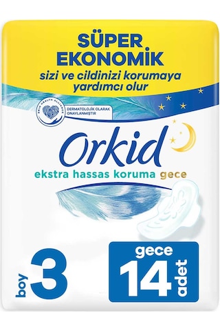 Orkid Extra Hassas Koruma Hijyenik Ped Gece 14'lü