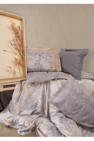 Cotton Box Saten Çift Kişilik Nevresim Takımı Amentes Gri
