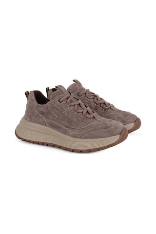 Mamma Mia Mammamia Kadın Sneaker 26k-3625 Vizon Hakiki Süet Deri Katmanlı Dikiş Detaylı Bağcıklı Hafif Kalın Taban Rahat Yürüyüş Spor Ayakkabı
