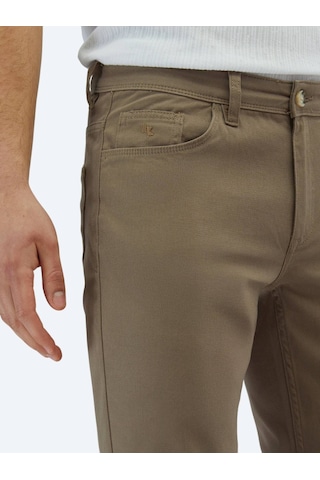 Kip Fındık Dokuma Slim Fit Casual Pamuk Karışımlı Pantolon Kahverengi