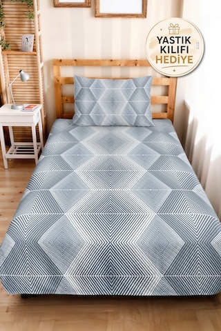 Mavi Geometrik Genç Odası Tek Kişilik Pike Takımı - Gri Modern 160x220 Cm Kapitone Yatak Örtüsü Mumlu Bulut Kokusu