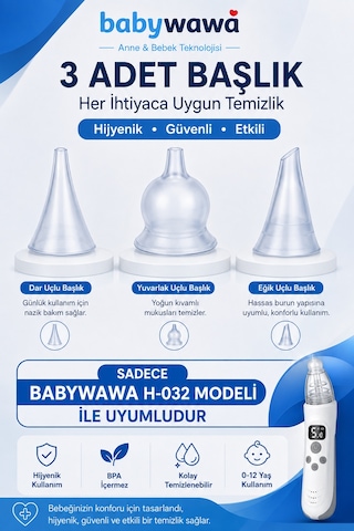 Babywawa H-032 3'lü Silikon Burun Aspiratörü Yedek Başlık Seti