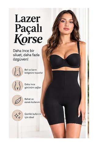 Perafit Lazer Paçalı Korse Siyah