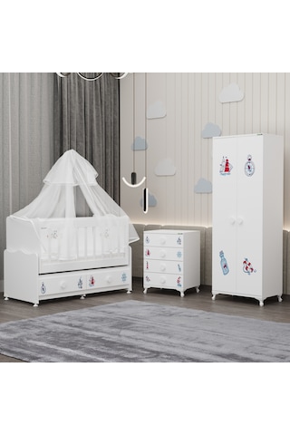 Elegant Yıldız 2 Bebek Odası Takımı Yatak Uykuseti - Denizci Beyaz