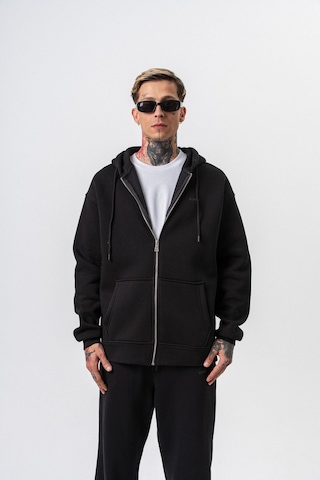 Erkek Respire Yazı Detaylı Kapüşonlu Basic Zip Oversize Hoodie Siyah