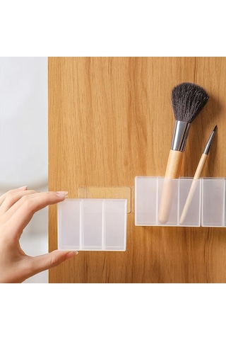 Moveevo Üç Bölmeli Şeffaf Plastik Duvarlı Saklama Kutusu - Delmezsiz Özlü Yapistırmalı - Makyaj, Kalem Ve Küçük Eşyalar İçin Ev/banyo Organizerı Diğer