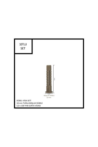 Dübel-vida Seti, Tuğla Boşluk Dübeli 10 Mm, 5,0x100 Yhb Sunta Vidası, 10 Adet