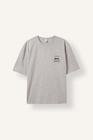 Defacto Boxy Fit Kısa Kollu Baskılı Üst Damalı Desenli Alt 2li Pijama Takımı I3018ax26augr100 Gri-gr100