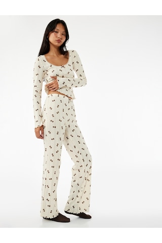 Koton Pamuklu Rahat Kalıp Ayıcık Baskılı Pijama Altı Ekru Desenli 7wlk40050mk