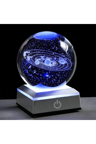 Honeybeeshop 1 Adet 8 Cm Küçük 3d Güneş Sistemi Kristal Topu Led Tabanlı Gece Lambası Ev Dekorasyon Astronomi Hediye Ahşap