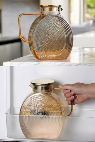 Qerhome Borosilikat Cam Amber Salyangoz Desenli Cam Demlik & Sürahi 2500 Ml Amber