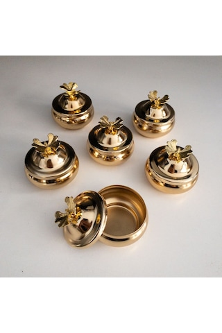 6'lı Gold Kelebekli Tombik Lokumluk, Çay Ve Kahve Yanı Sunumluk, Şekerlik, Drajelik Gold