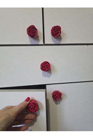 Dafniart 6 Lı Kırmızı Gül Şeklinde Çekmece Dolap Kulp 4-5 Cm