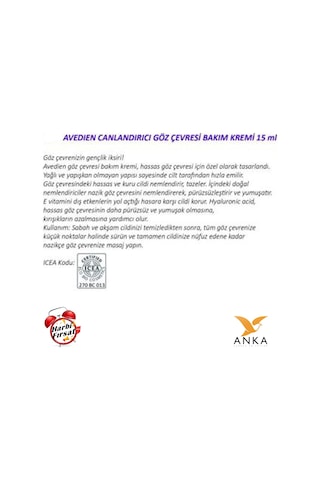 Avedien Canlandırıcı Göz Çevresi Bakım Kremi 15 ML