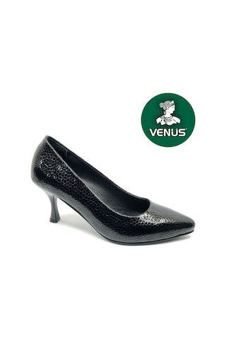 Venüs Peles Hakiki Deri Kadın Topuklu Ayakkabı Kadın Stiletto Siyah-rugan