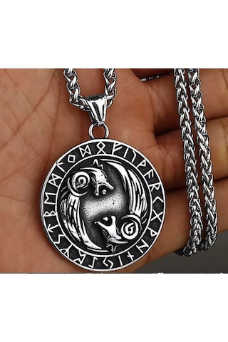 Çift Taraflı Kullanım İskandinav Mitoloji Çelik Kurt Kolye Gümüş