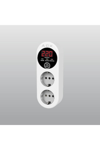 Ack Akım Ve Voltaj Korumalı Priz Çift Prizli Led Ekranlı 15 A 3000w Güç Kapasiteli Aşırı Ve Düşük Voltaj Koruması 0